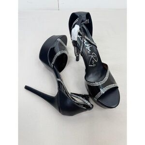 London Rag Womens Size 9 Black Platform Stiletto Sandals Rhinestone Glam Sparkle